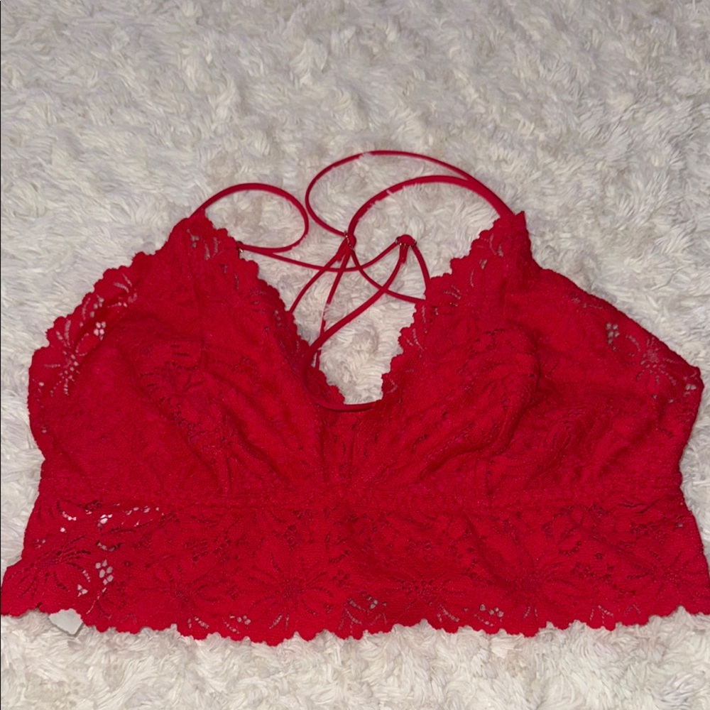 PINK Victoria's Secret Red Bandeau with Lace Detail